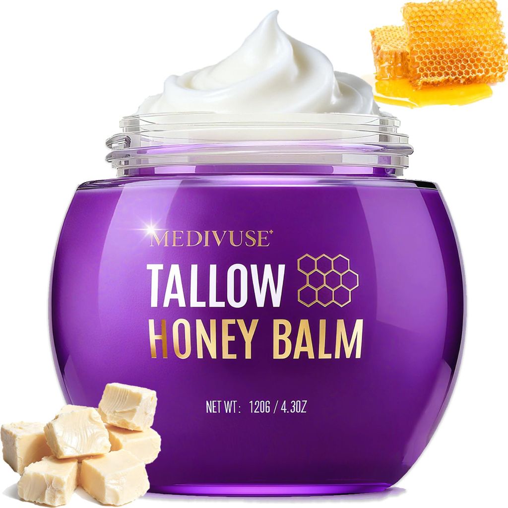 Tallow and Honey Balm - Deeply Moisturizing Beef Tallow for Face Body - 4.3OZ, Whipped beef honey cream