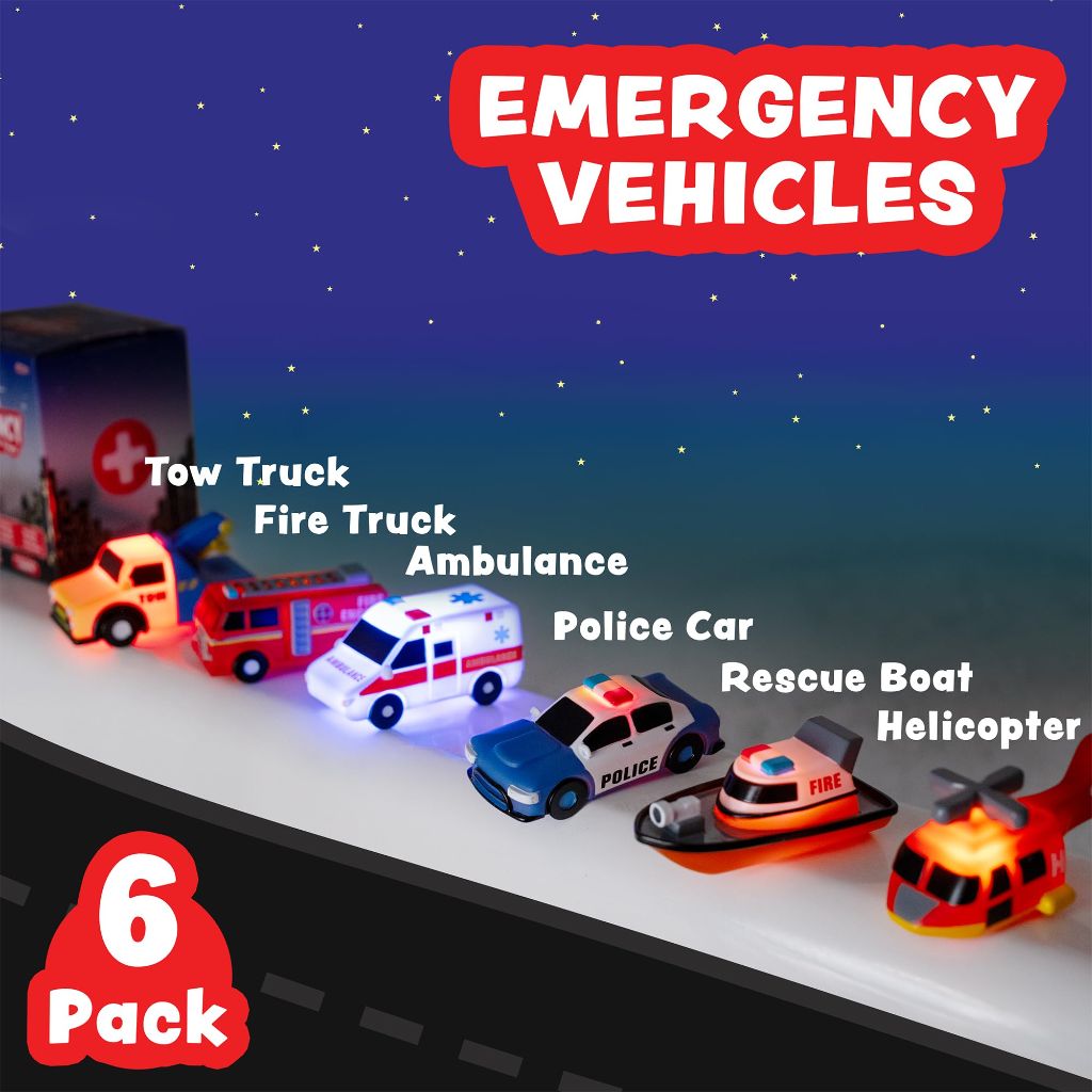 Tub Works® Emergency™ Cars Light Up Bath Toys, 6 Pack