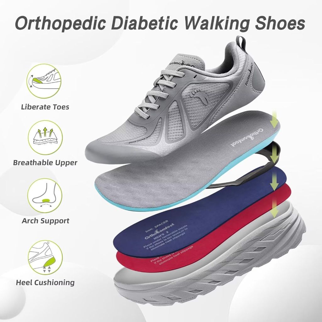 SZ 12.5, OrthoComfoot Men's Orthopedic Diabetic Wide Running Shoes