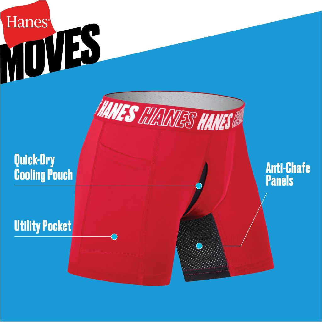 Hanes Boy's Moves Long Leg Boxer Brief, Anti-Chafe Underwear, for Boys, Assorted, 6-Pack, XL