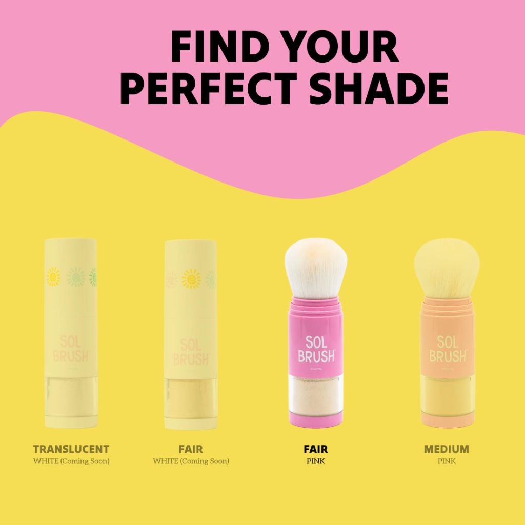 Sol Brush SPF 50 Mineral Sunscreen Powder, Broad Spectrum UVA/UVB Protection Sunscreen, Pink, Fair