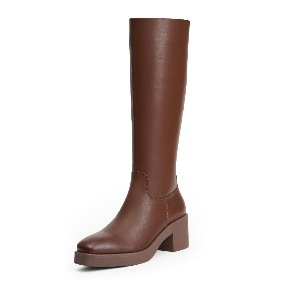 Modatope Womens Brown Platform Boots Chunky Heel Knee High Boots  Size 7