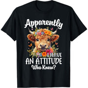 Apparently I Have an Attitude Who Knew Highland Cow Print T-Shirt