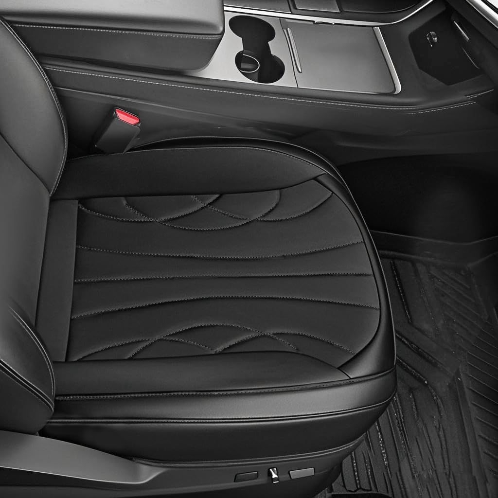 TTMiku 2-Pack Black Fit Tesla Model 3/Y Seat Covers, Luxury Nappa Leather