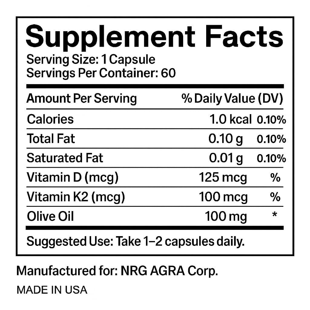 VXICDE Vitamin K2 with D3 Supplement | 125 mcg Vitamin D3 & 100 mcg K2 (MK-7) | 60 Capsules