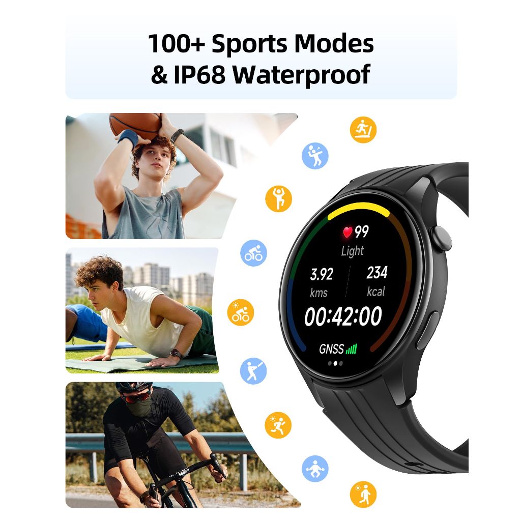 Parsonver Smart Watch, Built-in GPS, Bluetooth Calling | Black