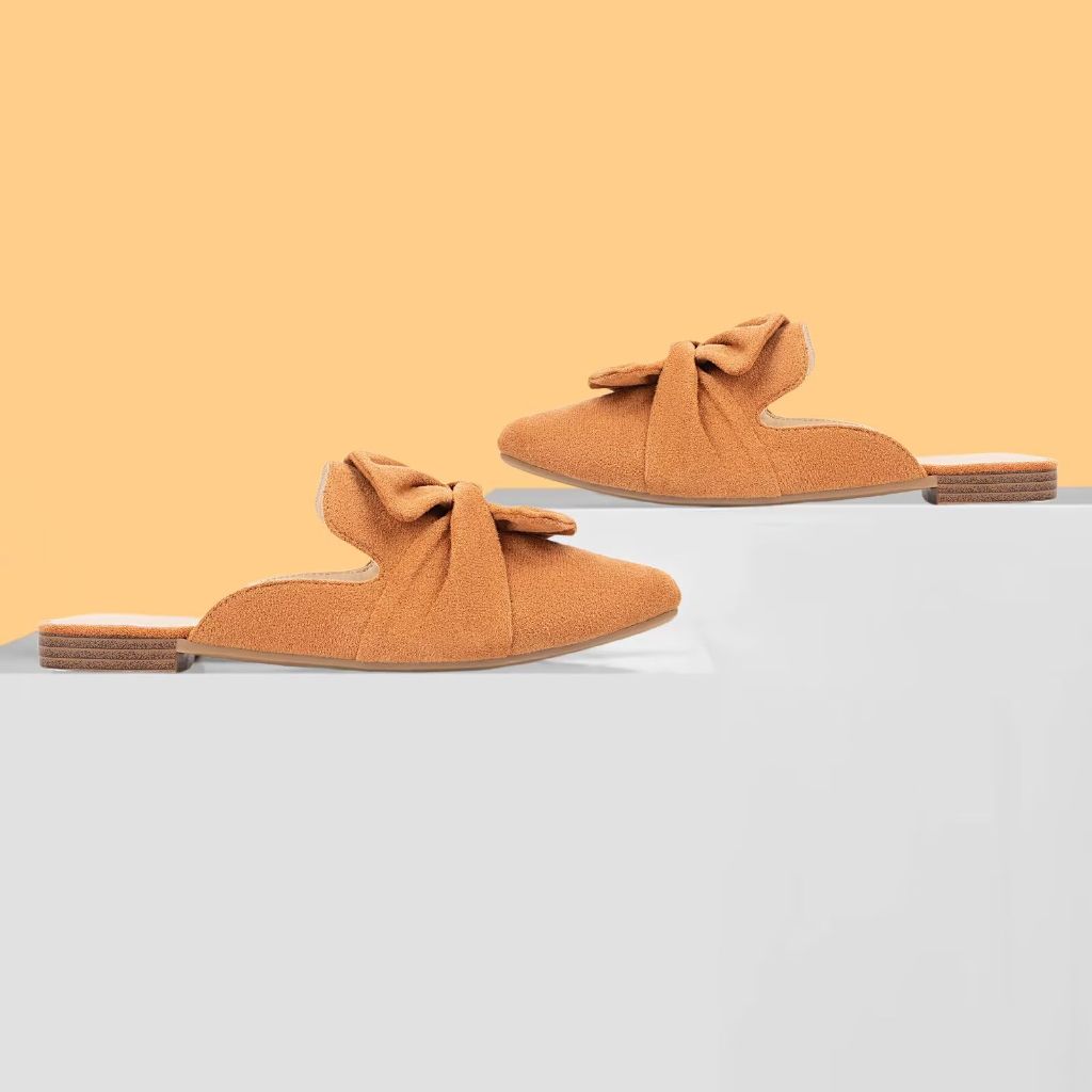 MUSSHOE Suede Bowknot Mules for Women, Tan Suede - size 8.5