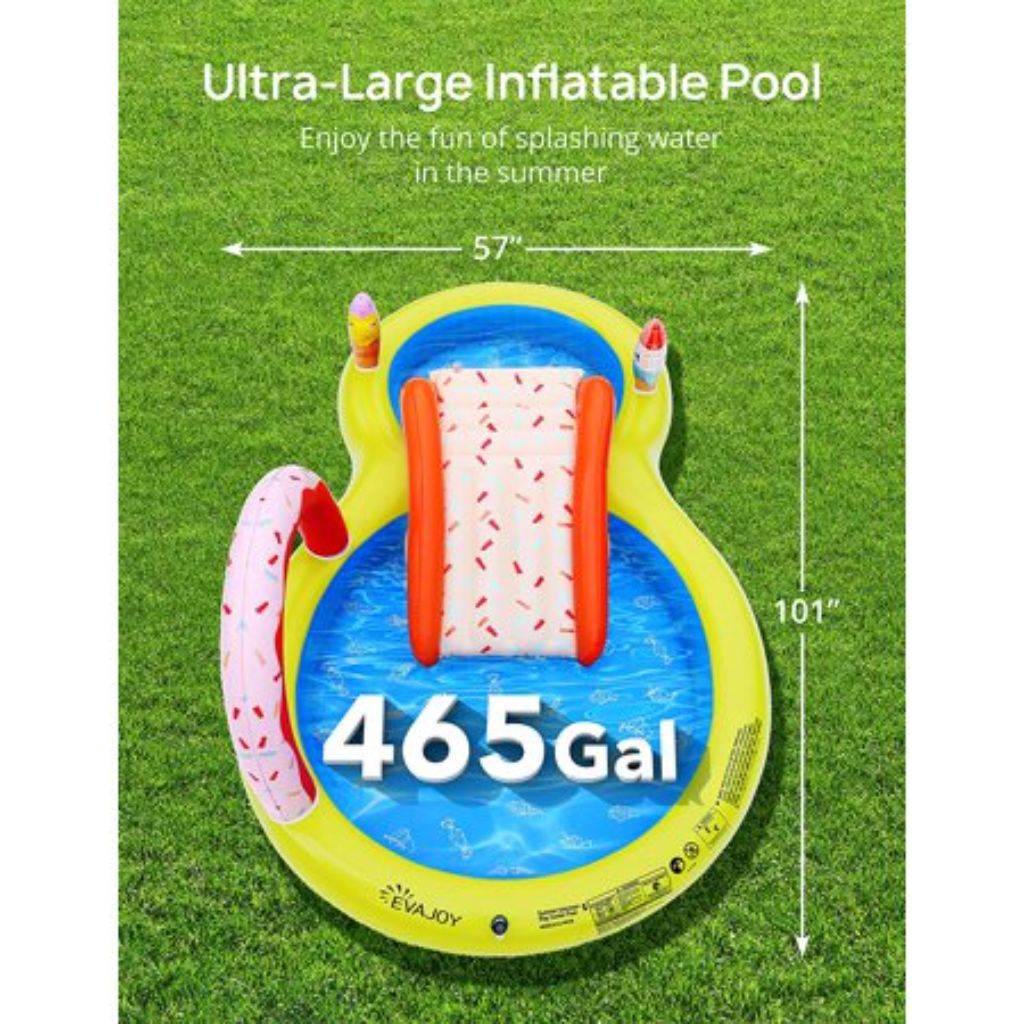 EVAJOY Inflatable Kiddie Pool, 101” x 57” x 24” Play Center with Detachable Slide for Children