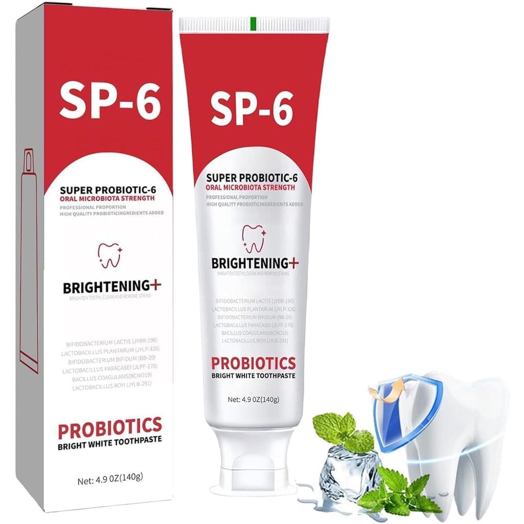 SP6 Probiotic Whitening Toothpaste for Adults Whitening/Brightening & Fresh Breath, 6 Probiotics Formula for Gum Health ，Fluoride-Free, sp6 probiotic Toothpaste (Whitening Natural Mint-1pc)