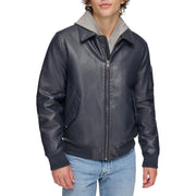 Tommy Hilfiger Men's Smooth Lamb Touch Faux Leather Unfilled Bomber, Navy Laydown Collar, X-Large