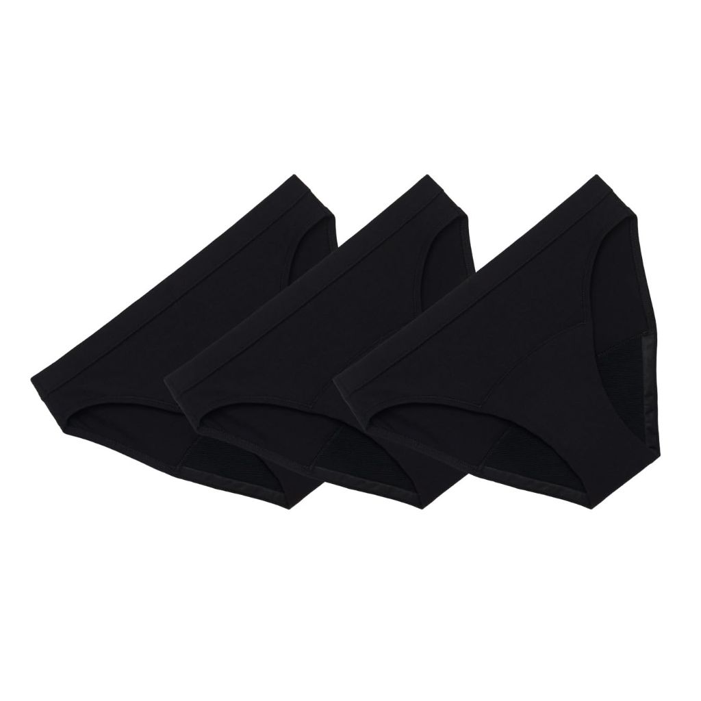 Thinx Teens Period Underwear, Brief-Style Period Panties for Teens, Holds Up to Regular 12 Tampons*, Period Panties, Reusable, 2 Black + 1 Hot Pink + 1 Lucky Stars, Size 11/12