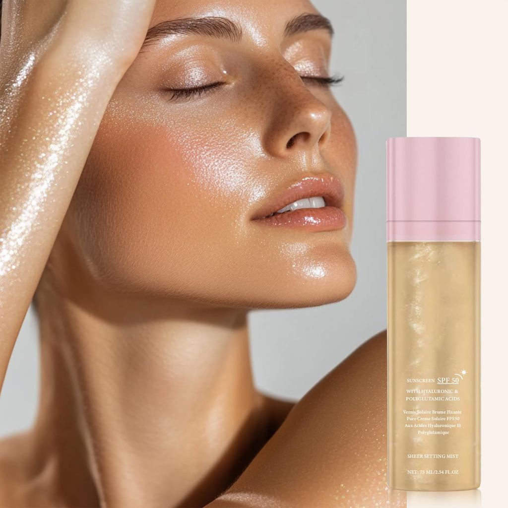 Sheer Setting Mist Sunscreen SPF 50 - Hydrating Shimmering Glow Oil Mist, Broad Spectrum