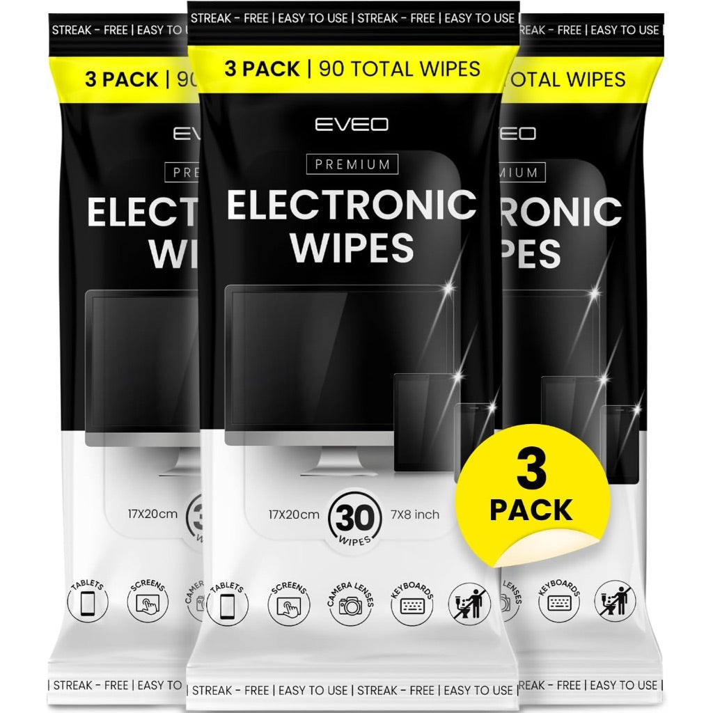 EVEO Electronic Wipes Screen Cleaner - Screen Wipes TV Screen Cleaner Wipes, Computer Screen Wipes, Laptop Screen Cleaner, ipad & Monitor Cleaner, Screen Cleaning Wipes - [90 Wipes + Microfiber Cloth]
