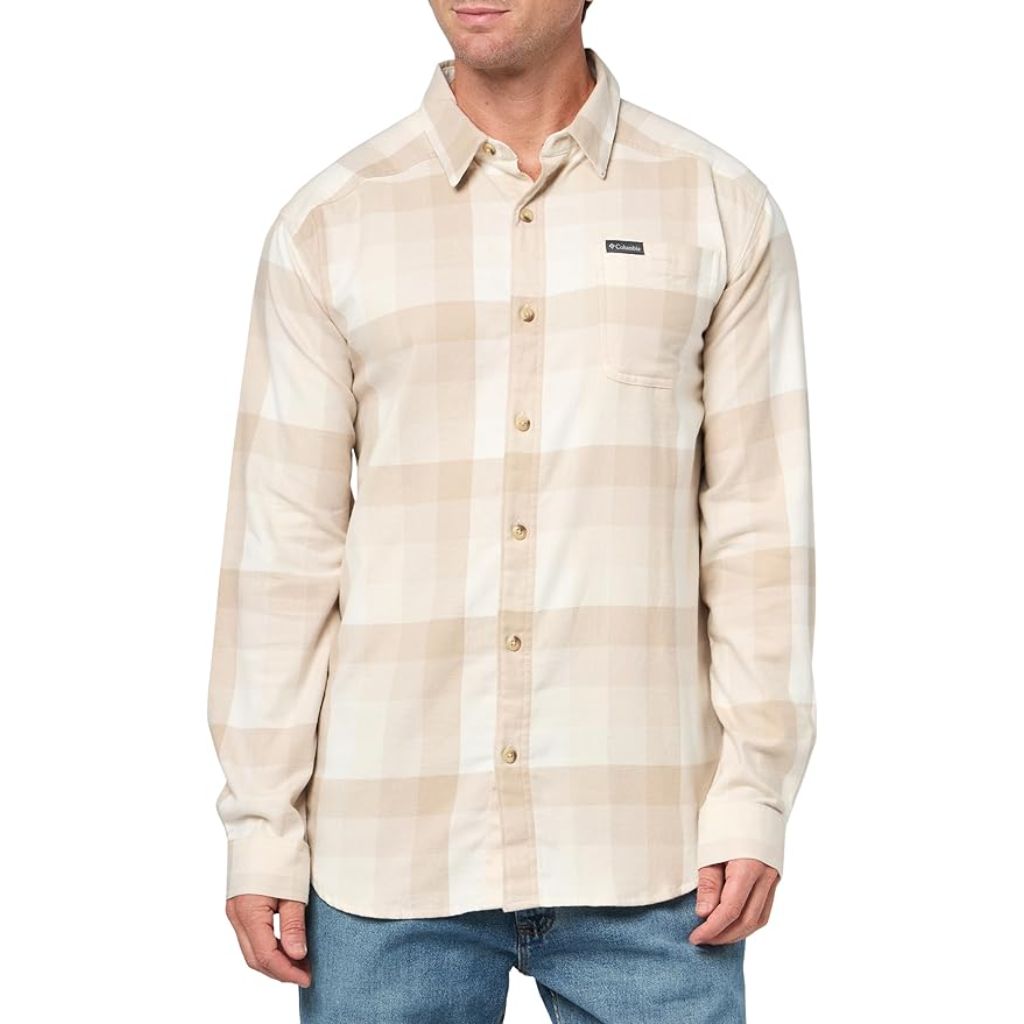Columbia Mens Cornell Woods Flannel Long Sleeve Shirt, Dark Stone - 2X Tall