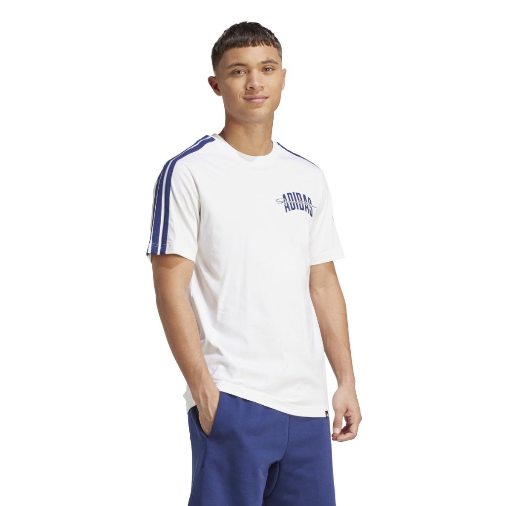 Adidas Men's Collegiate Script Graphic T-Shirt, White, Medium