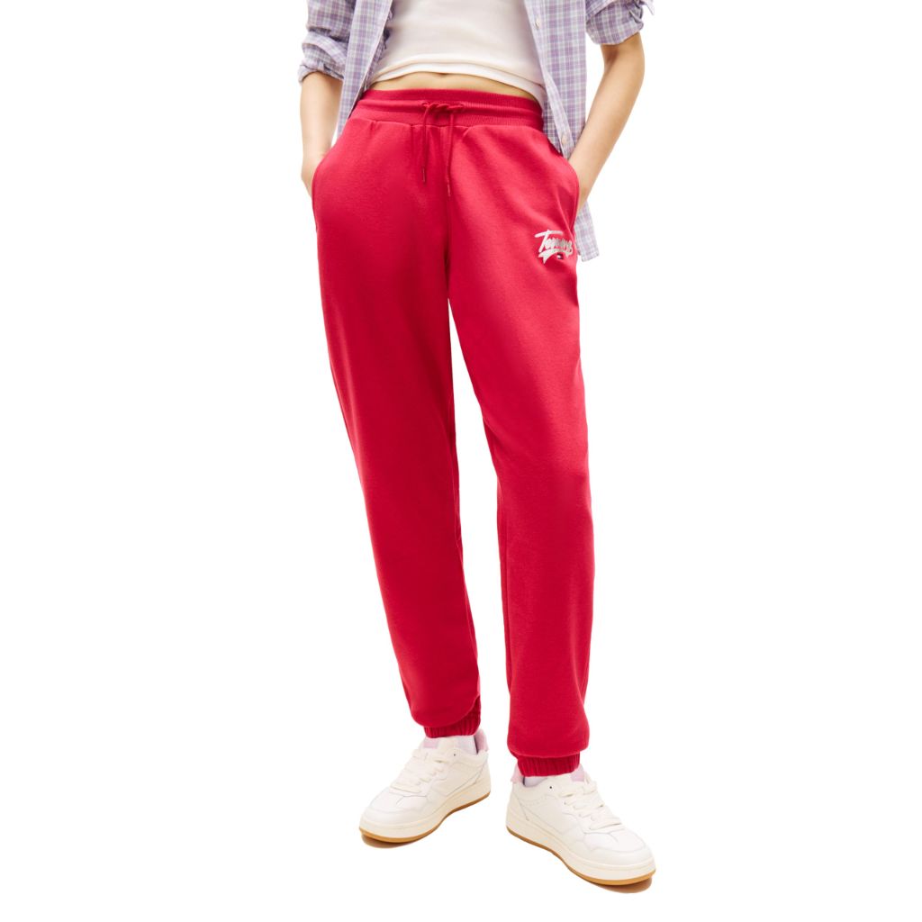 Tommy Jeans Women's Relaxed Printed Logo Jogger Sweatpants, Ruby Rhubarb, Medium