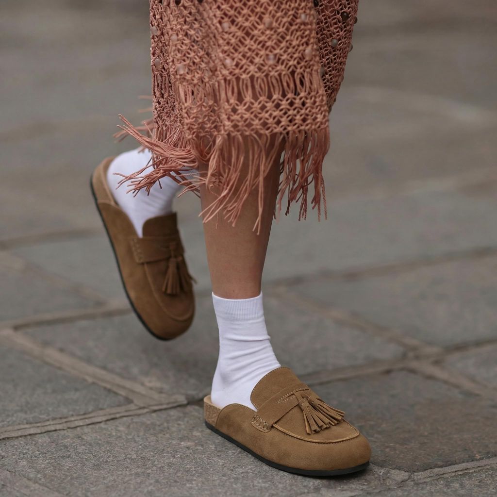 SZ 8, Yellhum Faux Suede Mules Loafers | Tan