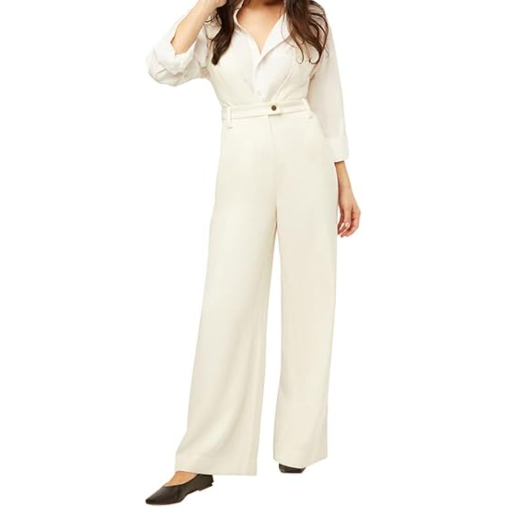 WeWoreWhat Women's Deep V Flare Overalls - White, Size 25