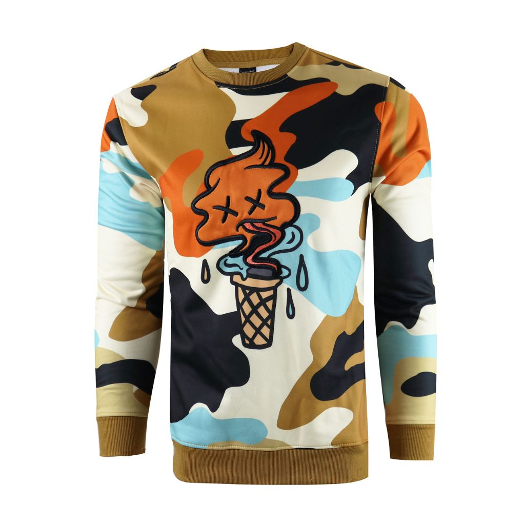 SZ S, SCREENSHOT Mens Premium Crew Neck Fleece Streetwear Graphic Sweatshirt SIGNATURE F11076-KHAK