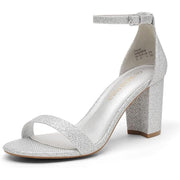 DREAM PAIRS Women's Chunk Low Heel Pump Sandals Silver - 9.5