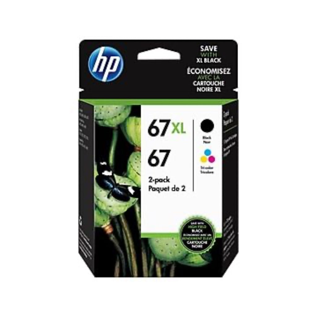 HP 67XL Black/67 Tri-Color High-Yield Ink Cartridges, Pack of 2, 3YP30AN