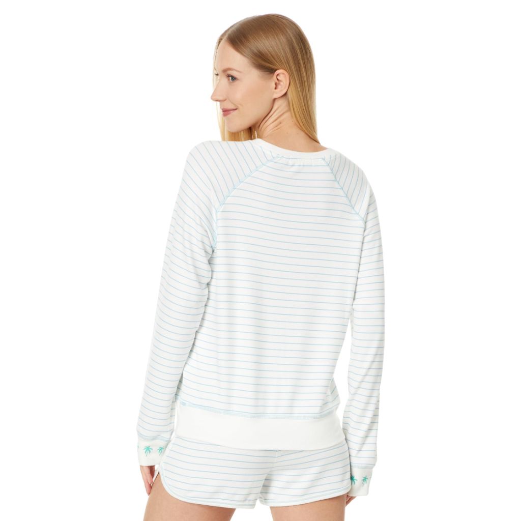 SZ L, PJ Salvage Women's Beach More Worry Less Long-Sleeve Pajama Cami Shirt Top | Ivory