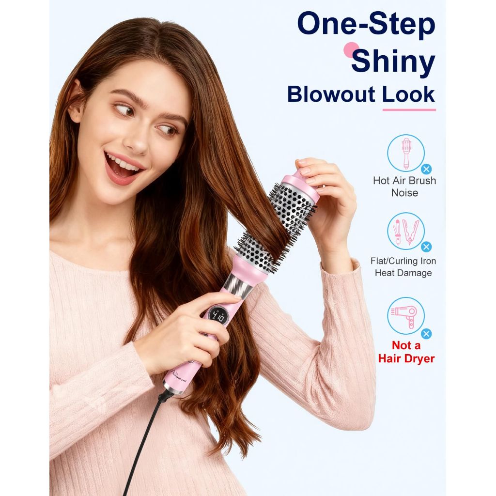 Thermal Brush Curling Brush - Heated Round Brush 1.5 Inch Detachable Head with 2 Hair Clips & 2 Conversion Plug