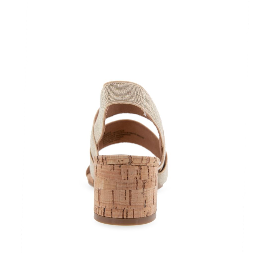 SZ 7WW Aerosoles Women's Chara Elastic Strap Heeled Sandal, Gold Metallic Elastic Fabric/Cork