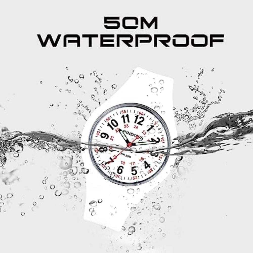 PINDOWS Women's Analog Quartz Wrist Watch with Silicone Strap - White