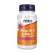 NOW Supplements  Mega D-3 & MK-7  5000 IU / 180 mcg  Bone & Cardiovascular Support*  Vitamins K-3 & K-2  120 Capsules