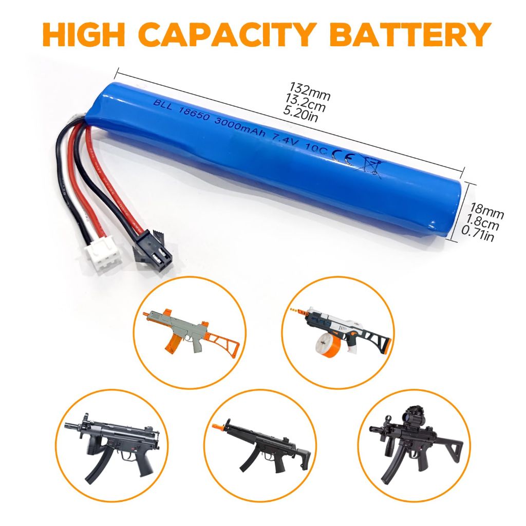 Sea jump 2PCS 7.4V 10C 3000mAh with SM-2P Plug and 2in1 Charger Suitable for MP5K M4 M110 SRB1200 SRB400 SRB400 SUB Air Gun Gel Water Droplet Explosion Gun Remote Control Car Battery