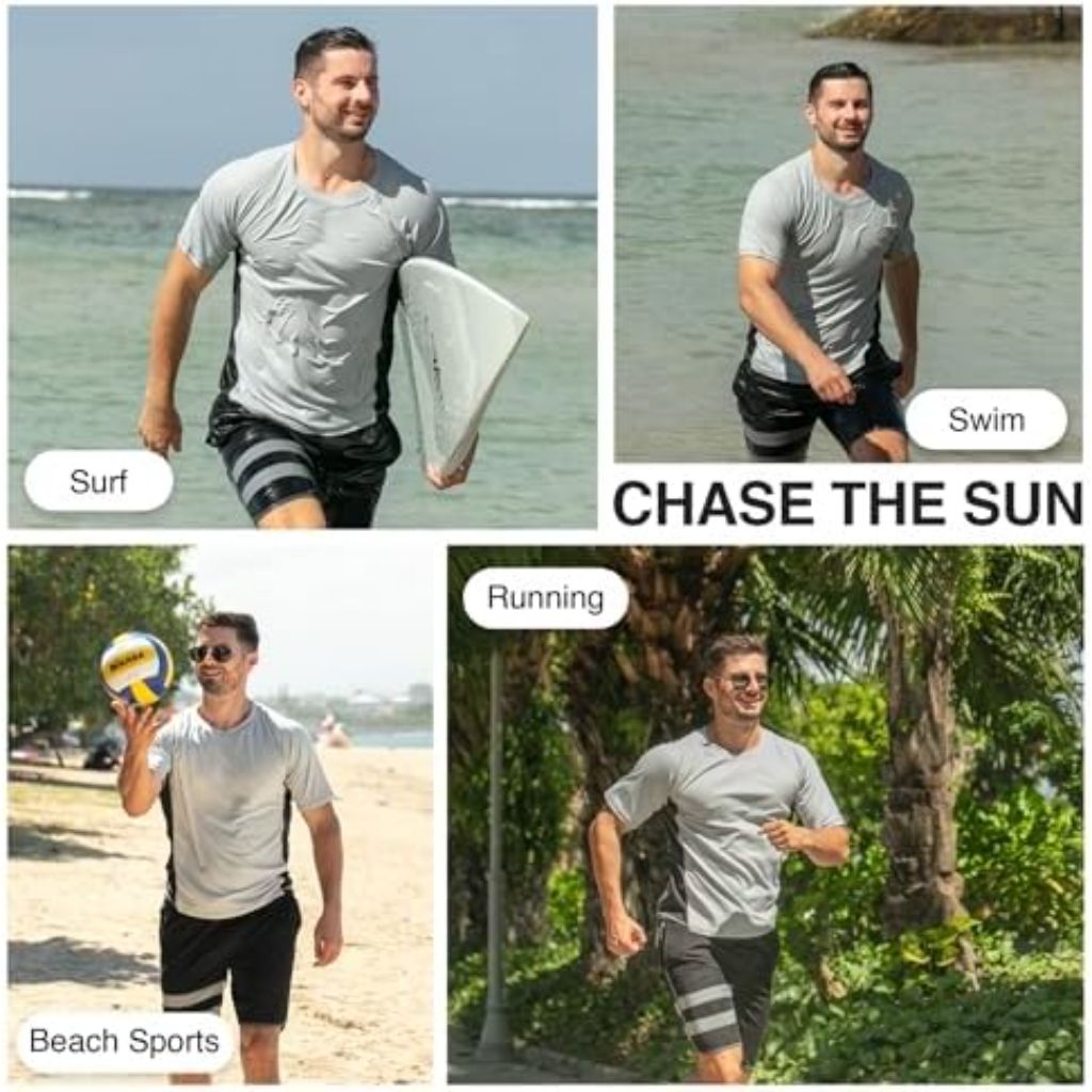 Kanu Surf Mens Short Sleeve UPF 50 Swim Shirt Rash Guard Sun Shirt (Regular & Extended Sizes)
