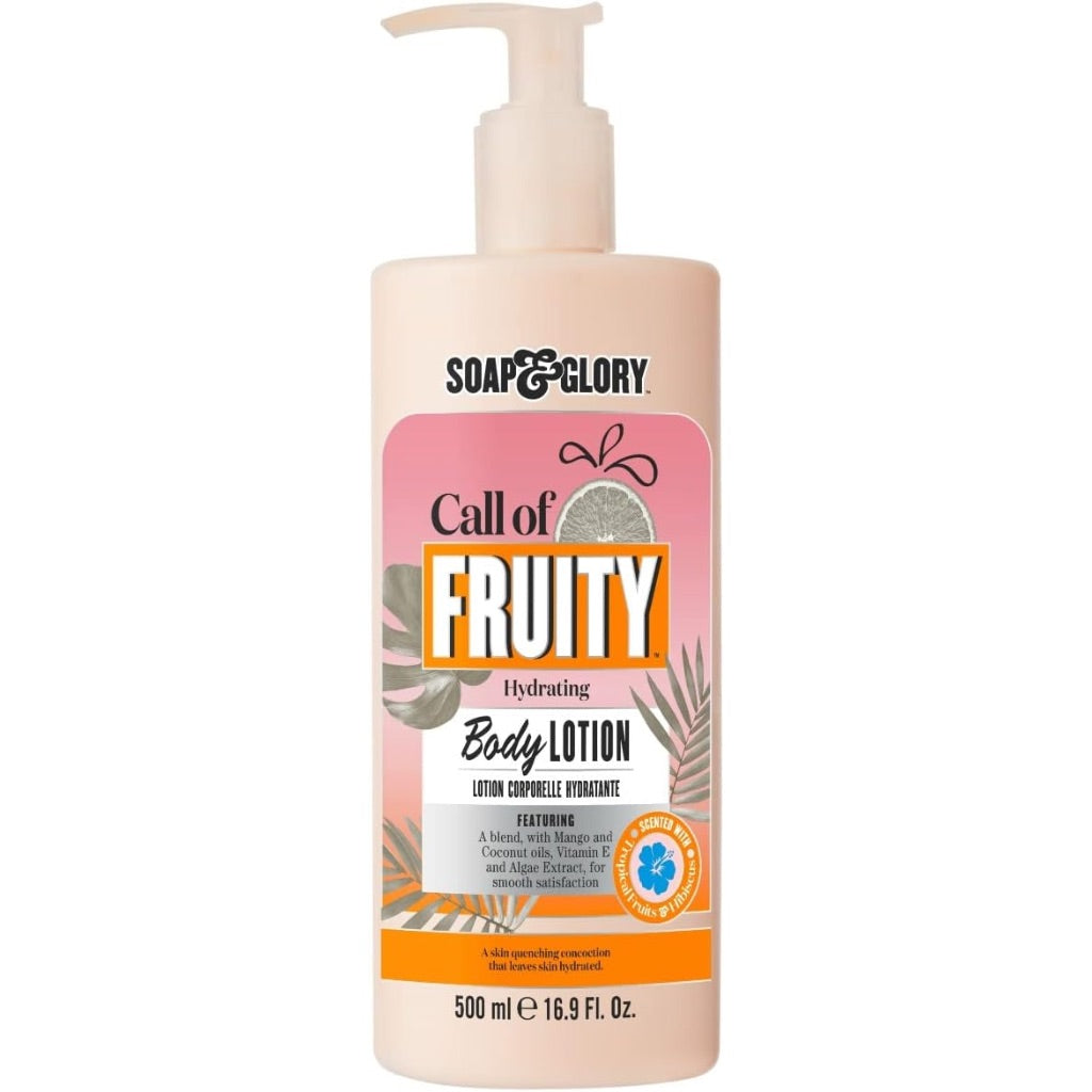 Soap & Glory Call of Fruity Vegan Body Lotion - Moisturizing Body Lotion with Vitamin E, Coconut Oil & Aloe Extracts - Tropical Fruits, Juicy Melon & Hibiscus Cocoa Butter for Dehydrated Skin (500ml)