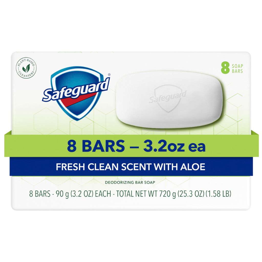 Safeguard Micellar Deep Cleansing Bath Bar Soap, Fresh Clean Scent with Aloe, 3.2 oz (8 Count)