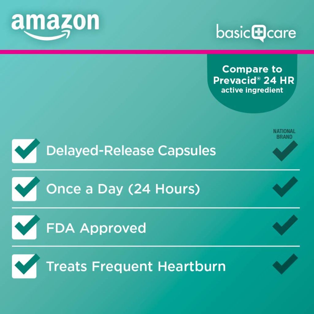 Amazon Basic Care Lansoprazole Delayed Release Capsules, 15 mg, Proton Pump Inhibitor, Acid Reducer, 42 Count Pack
