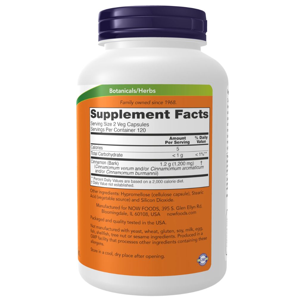 NOW Foods Supplements, Cinnamon Bark 600 240 Veg Capsules