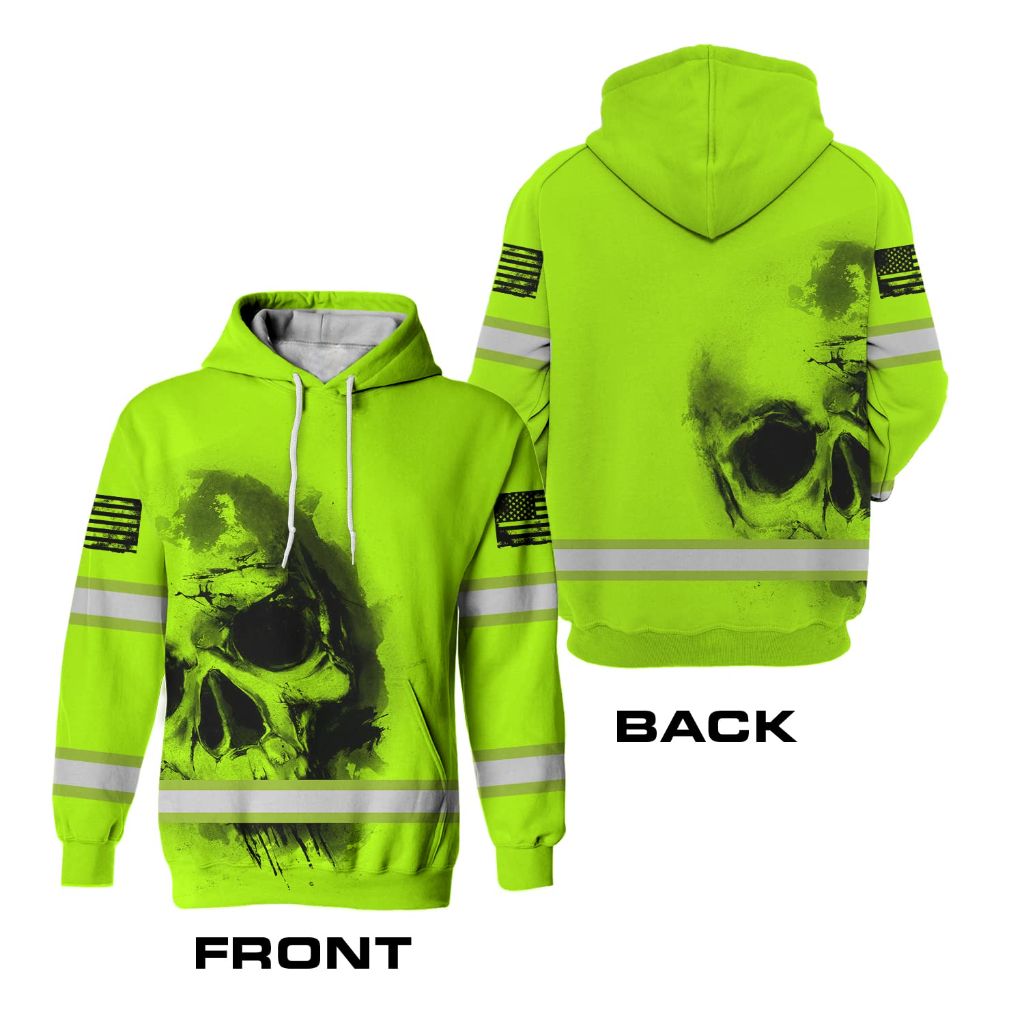 HiVis Custom Hoodie Reflective Tapes Black Skull -2XL