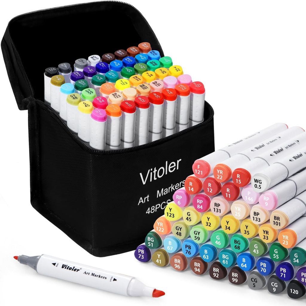 Vitoler Alcohol Markers 48 Colors,Dual Tip Coloring Markers