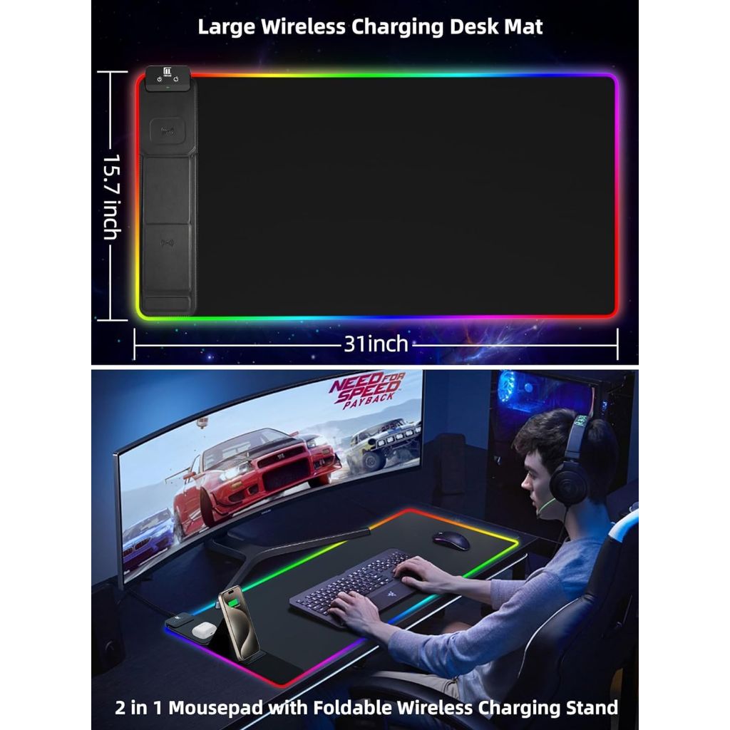 XXL Mouse Pad with Phone Holder - Black (Black with PD Adapter)