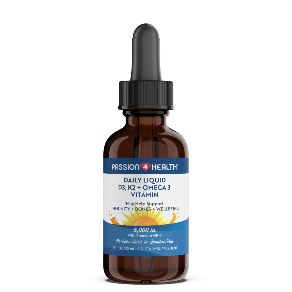 Passion 4 Health Organic Liquid Vitamin D3 K2 (Mk-7) + Omega 3 Supplement
