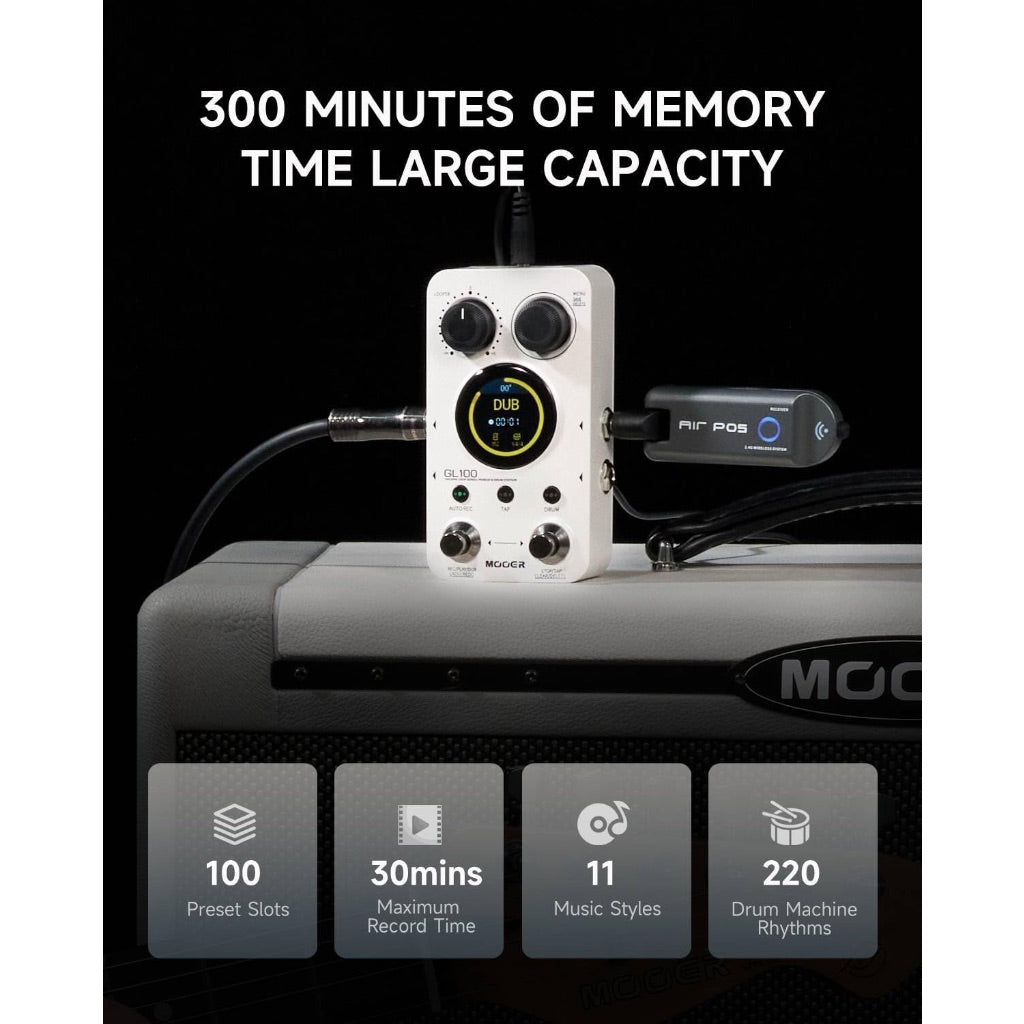 MOOER GL100 Looper Pedal Drum Machine, 1.3" Touchscreen - White