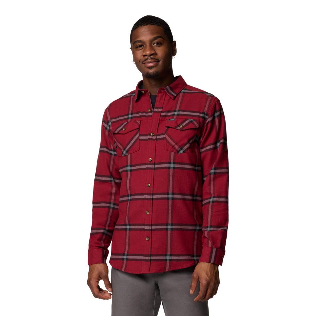 Columbia Men's Bearmouth Springs Roll Up Long Sleeve Flannel Shirt, Red, Small