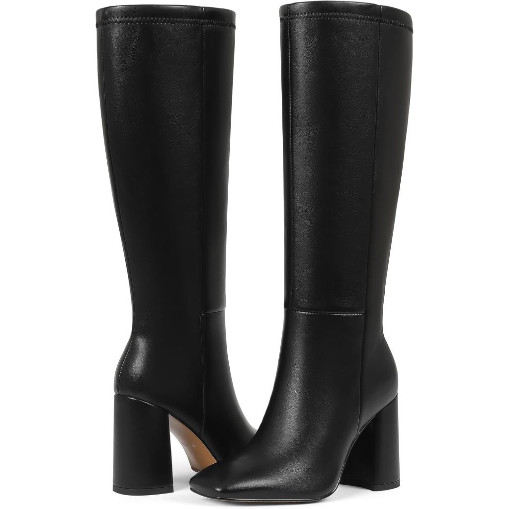 Mikarka Women's Square Toe Chunky Heel Knee High Boots - Black, Size 6.5