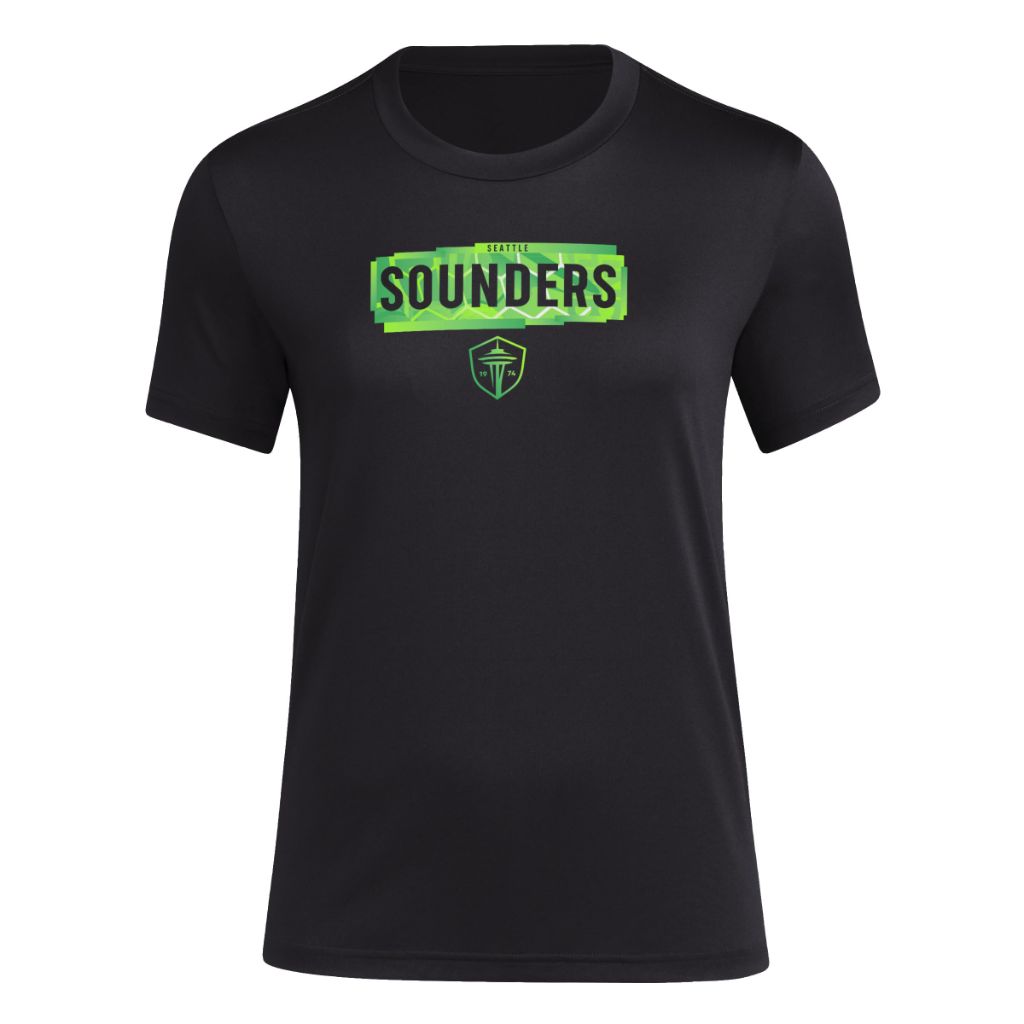 Adidas Women's Seattle Sounders FC Local Pop Short Sleeve Pre-game T-shirt, Black, Small