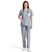 KAILAND Scrubs for Women Stretch V-Neck Scrub Top & Straight Leg Pants Medical Uniform (Grey L)