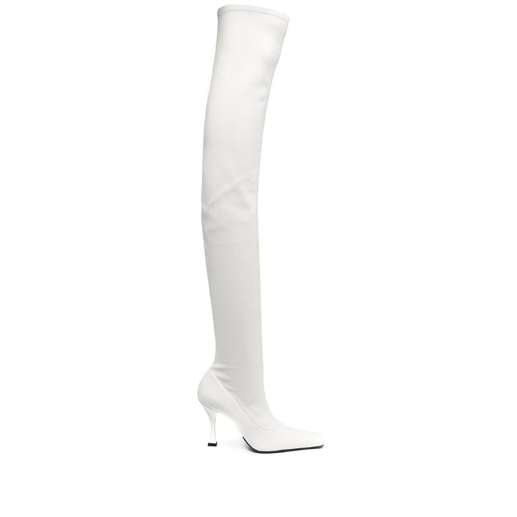 Women's Patent Leather Thigh High Boots - Stiletto Side Zipper - White - Size 10