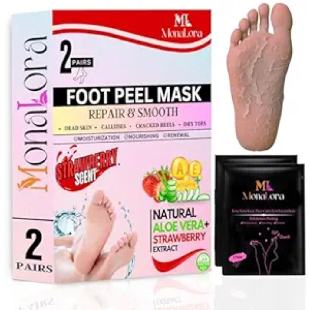 Foot Peel Mask for Dry, Cracked Heels – Exfoliating Callus Remover with Natural Fruit Extracts – Baby Soft Feet in 1 Week – 2 Packs | Strawberry Scent