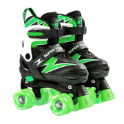 SUPER YOUNGSTER Adjustable Roller Skates, Green - Kids Ages 5-8 8-12