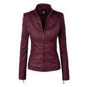 Lock and Love LL Womens Panelled Faux Leather Moto Jacket, Wine - size L