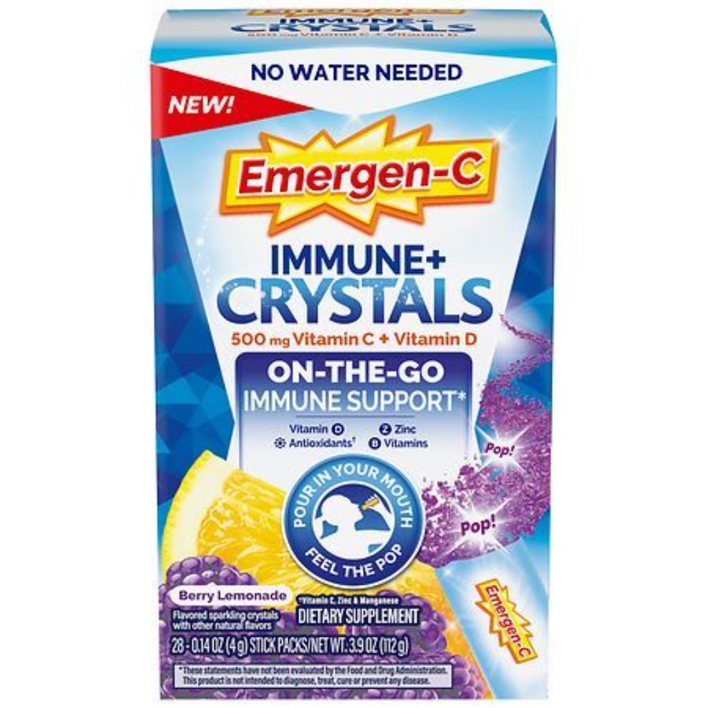 Emergen-C Immune + Crystals On-the-Go Immune Support Supplement Stick Packs - Berry Lemonade - 28ct